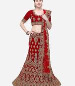 Maroon Embroidered Velvet Semi Stitched Lehenga