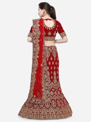 Maroon Embroidered Velvet Semi Stitched Lehenga 2
