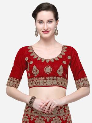 Maroon Embroidered Velvet Semi Stitched Lehenga 3