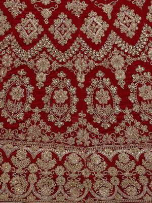 Maroon Embroidered Velvet Semi Stitched Lehenga 4