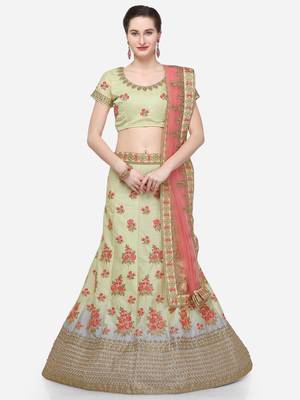 Yellow Embroidered Silk Semi Stitched Lehenga 1