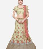 Yellow Embroidered Silk Semi Stitched Lehenga