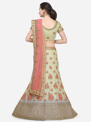 Yellow Embroidered Silk Semi Stitched Lehenga 2