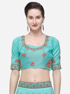 Blue Embroidered Net Semi Stitched Lehenga 3