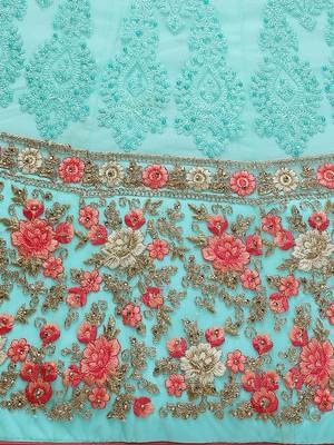 Blue Embroidered Net Semi Stitched Lehenga 4
