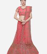 Pink Embroidered Net Semi Stitched Lehenga