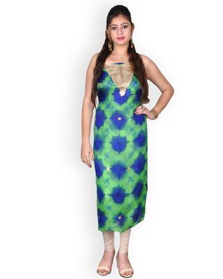 Green & Blue Marble Bandhej Kota Silk Kurta With Gota Patti 1