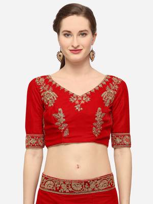 Red Embroidered Velvet Semi Stitched Lehenga 3