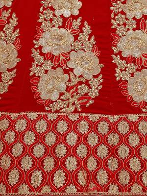 Red Embroidered Velvet Semi Stitched Lehenga 4
