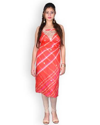 Orange & White Leheriya Kota Silk Kurta With Gota Patti 1