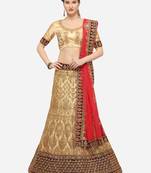 Beige Embroidered Silk Semi Stitched Lehenga