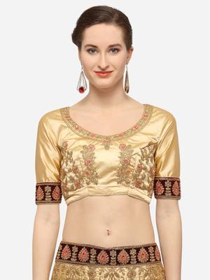 Beige Embroidered Silk Semi Stitched Lehenga 3