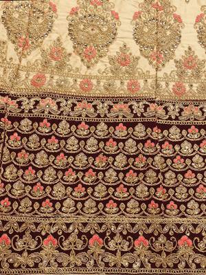 Beige Embroidered Silk Semi Stitched Lehenga 4