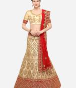 Beige Embroidered Silk Semi Stitched Lehenga