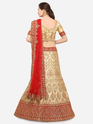 Beige Embroidered Silk Semi Stitched Lehenga 2