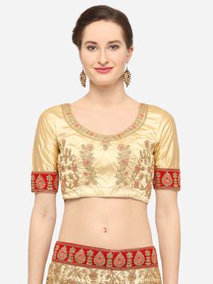 Beige Embroidered Silk Semi Stitched Lehenga 3