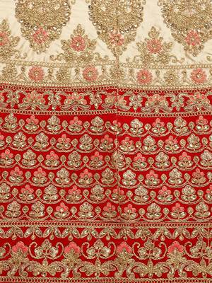 Beige Embroidered Silk Semi Stitched Lehenga 4