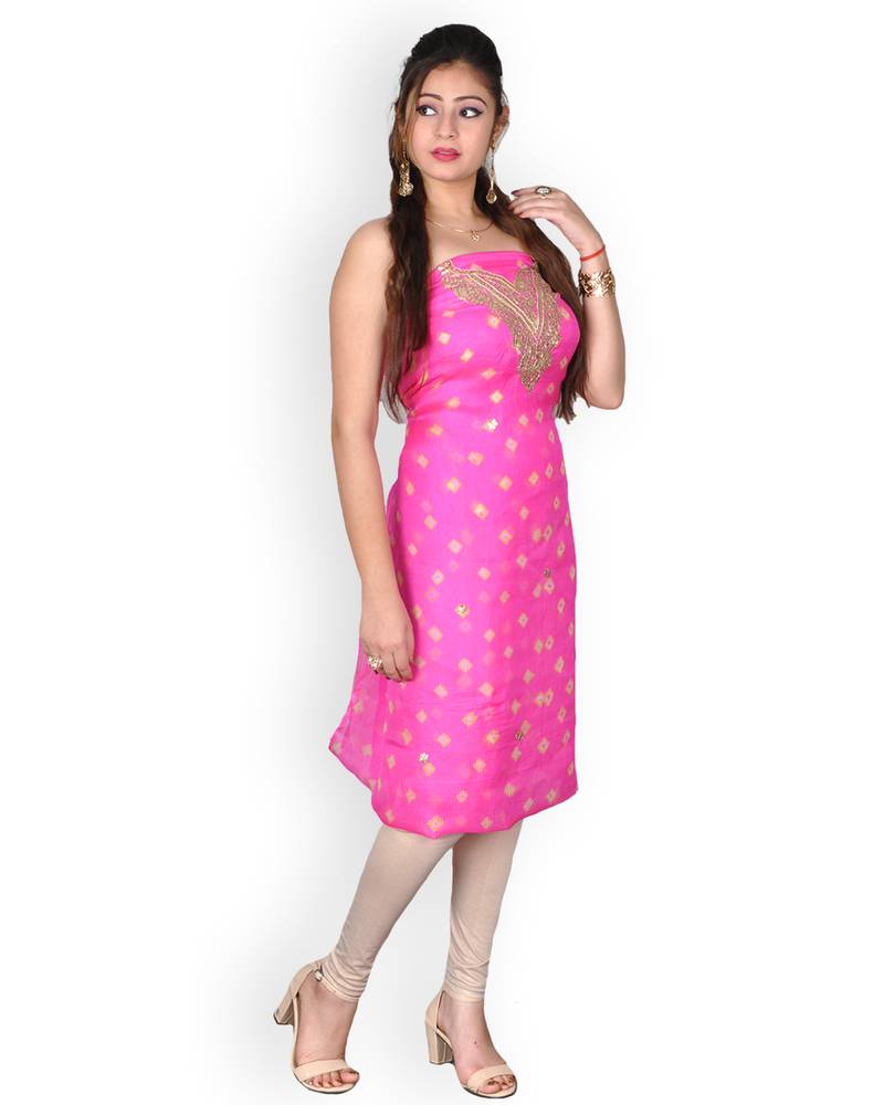 Majenta Marble Bandhej Kota Silk Kurta With Gota Patti