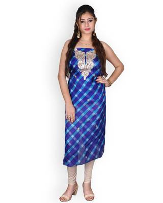 Blue & White Leheriya Kota Silk Kurta With Gota Patti 2