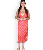 Reddish Orange & White Leheriya Kota Silk Kurta With Gota Patti