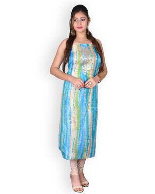 Blue & Beige Marble Bandhej Kota Silk Kurta With Gota Patti 1