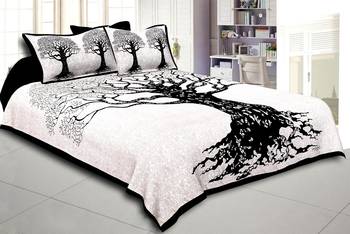 Tree Print Black  King Size Double Bed Sheet with 2 Pillow Cover 1