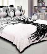 Tree Print Black  King Size Double Bed Sheet with 2 Pillow Cover