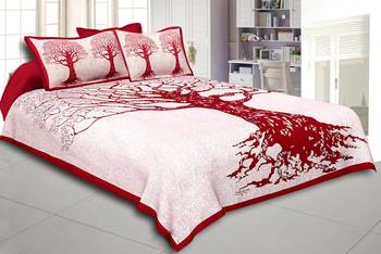 Tree Print Red  King Size Double Bed Sheet with 2 Pillow Cover 1
