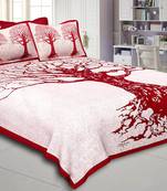 Tree Print Red  King Size Double Bed Sheet with 2 Pillow Cover