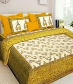 Printed Yellow Cotton King Size Double Bed Sheet with 2 Pillow Cover