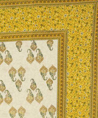Printed Yellow Cotton King Size Double Bed Sheet with 2 Pillow Cover 2