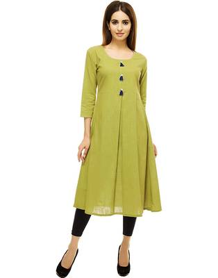 Teal-green plain cotton cotton-kurtis 1