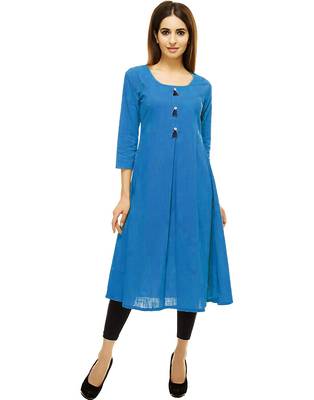 Sky-blue plain cotton cotton-kurtis 1
