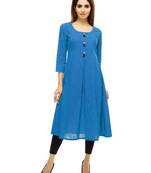 Sky-blue plain cotton cotton-kurtis
