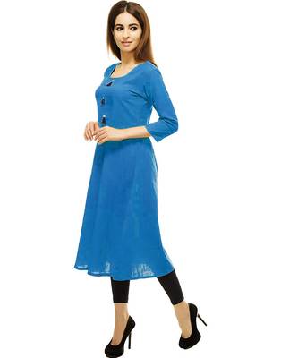 Sky-blue plain cotton cotton-kurtis 2
