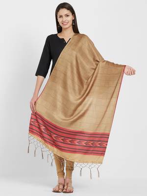 Beige Pashmina Silk Printed Checkered Only Dupatta 1