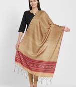 Beige Pashmina Silk Printed Checkered Only Dupatta
