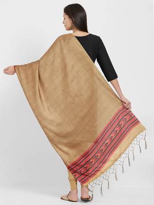 Beige Pashmina Silk Printed Checkered Only Dupatta 4