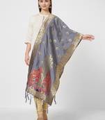 Grey Banarasi Silk Woven Animal Print Only Dupatta