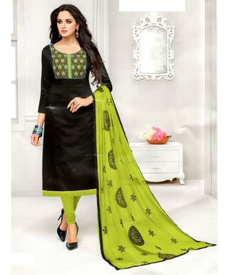 Black Embroidered Cotton Unstitched Salwar With Dupatta 1