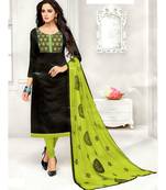 Black Embroidered Cotton Unstitched Salwar With Dupatta
