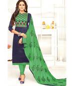 Blue Embroidered Cotton Unstitched Salwar With Dupatta