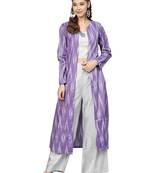 Grey & Purple Cotton Ikkat Jacket Kurta Set