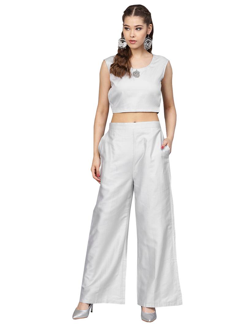 Grey & Purple Cotton Ikkat Jacket Kurta Set