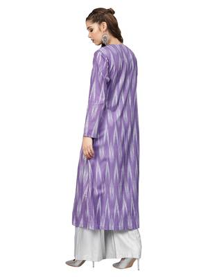 Grey & Purple Cotton Ikkat Jacket Kurta Set 4