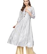 Grey & Yellow Cotton Foil Print Kurta Palazzo Set