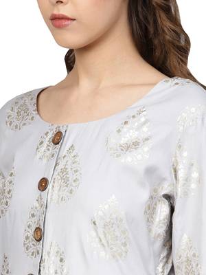 Grey & Yellow Cotton Foil Print Kurta Palazzo Set 4