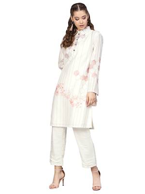Cream & Black Cotton Blend Striped Kurta Palazzo Set 2