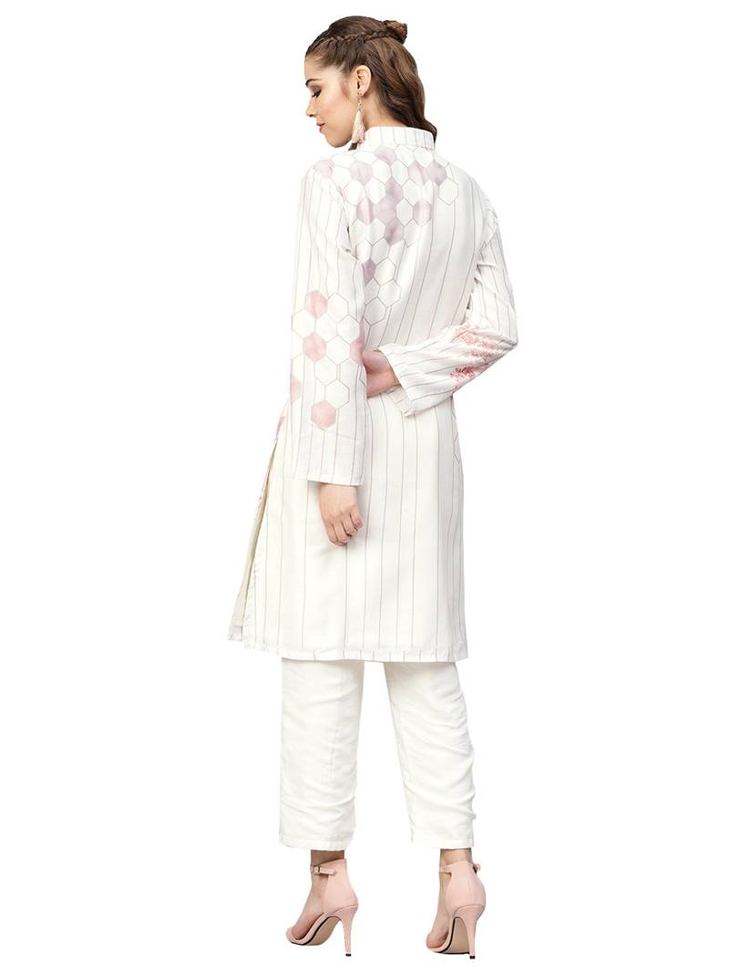 Cream & Black Cotton Blend Striped Kurta Palazzo Set