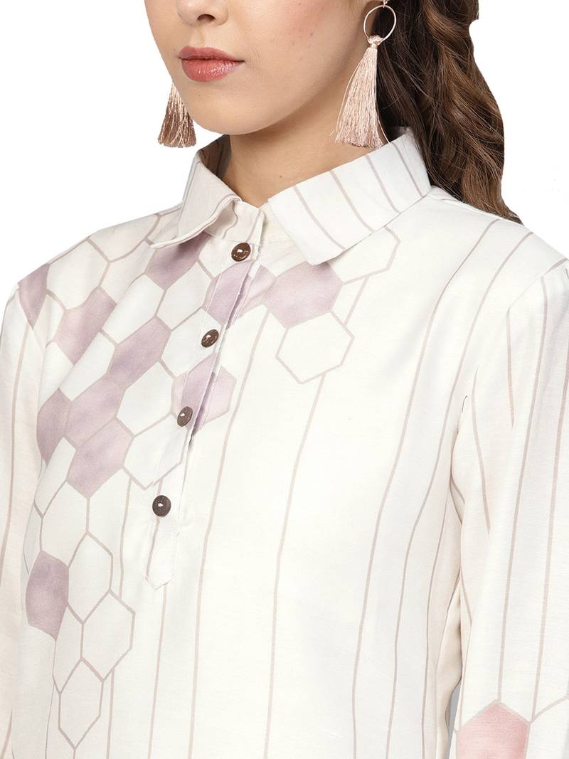 Cream & Black Cotton Blend Striped Kurta Palazzo Set